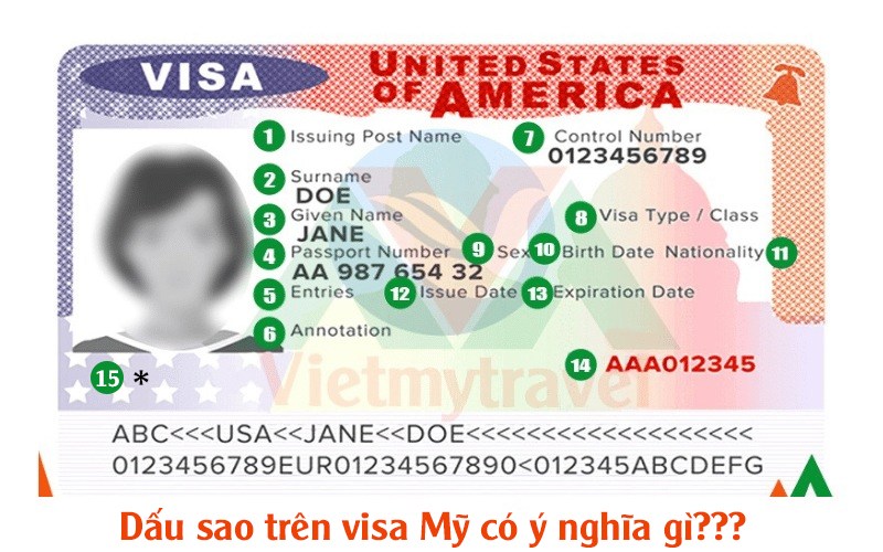 Thông tin trên visa Mỹ có nghĩa là gì? Dấu sao trên visa Mỹ có ý nghĩa gì? Vietmytravel